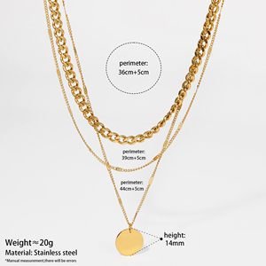 Collar CLIORO de Acero Inoxidable de 3 Capas con Cadena Cubana Multicapa y Colgante de Disco Redondo Apilable para Mujer - Product Image 6