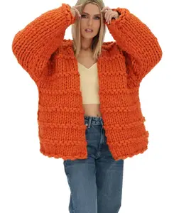 factory custom winter Handmade thick needle stick sweater women chunky acrylic plus size knitted cardigan