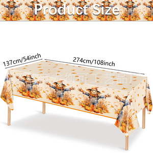 Nappe de table jetable Youke pour l'automne et Thanksgiving, avec motif feuille d'érable, citrouille et dinde, pour la décoration des fêtes - Product Image 5