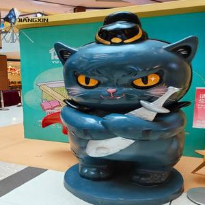 Duo <span class=keywords><strong>de</strong></span> chats gardiens Statues en <span class=keywords><strong>fibre</strong></span> <span class=keywords><strong>de</strong></span> <span class=keywords><strong>verre</strong></span> <span class=keywords><strong>de</strong></span> style chinois <span class=keywords><strong>de</strong></span> style moderne Chapeau officiel Bras croisés Grand petit ensemble Paysage urbain - Product Image 2