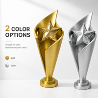 Trophée étoile en résine HBL personnalisable avec logo gravé, design incurvé or et argent, pour cérémonie d'entreprise
