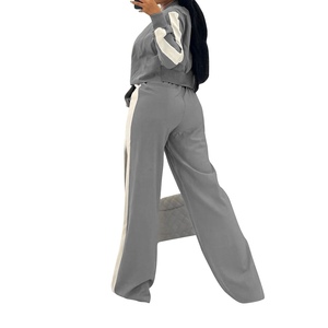 ชุดเซ็ต 2 ชิ้น เสื้อแขนยาวแต่งขอบถักสไตล์ลำลองสำหรับผู้หญิง ฤดูใบไม้ร่วง/ฤดูหนาว พร้อมกางเกงขายาวทรงกว้าง สปอร์ต แฟชั่น - Product Image 4