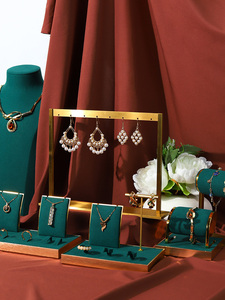 Tùy Chỉnh Logo Cao Cấp Màu Xanh Lá Cây Bông Tai Vòng Cổ Trang Sức <span class=keywords><strong>Display</strong></span> Chủ Tấm Kim Loại Trang Sức Set Rack Đứng - Product Image 4