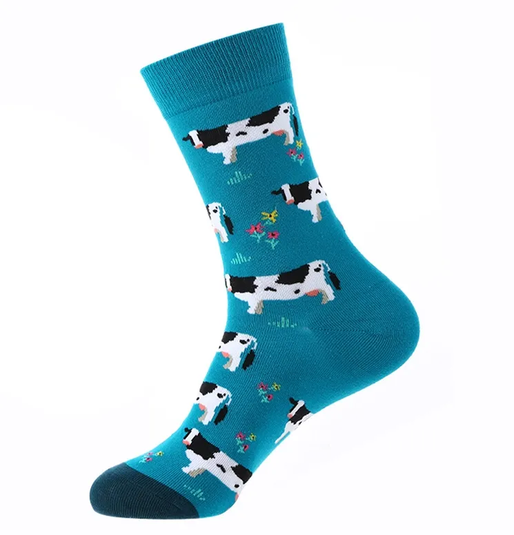 Custom Logo Funny Happy Patterns Crew Socks Animal Flower Geometric Design Manufacturer Women Men Cotton Sports Socks