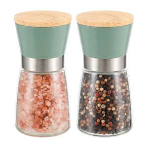 Offre Spéciale – Vente en Gros Direct Usine – Ensemble de Moulins à Sel et à Poivre en Plastique ABS Effet Bois/Bambou avec Base en Bambou - Product Image 1