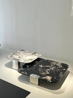 Table basse moderne en marbre naturel avec structure en acier inoxydable, design durable, style luxe léger pour villas, appartements et salons