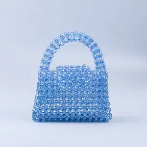 2023 Ins tasarım popüler düz renk kristal akşam inci çanta kadınlar için özelleştirilebilir el yapımı boncuklu çanta