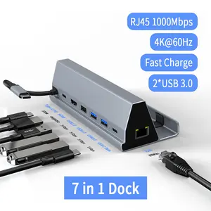 Docking station Usb c 2 porte USB 3.0 alluminio 7 In 1 adattatore Dual Type C USB-C Hub USB C ricarica PD trasferimento dati 4K 60Hz