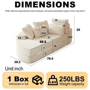 78.5-inch Corduroy Round Oversized Recliner Converts Into Two Recliners 2-In-1 <b>Sofa</b> Bed Set with Neck <b>Pillow</b> Design for Villa - Product Image 3