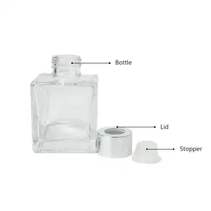 Garrafa difusora de palheta de vidro vazia, garrafa difusora de luxo com tampa de rosca, 50ml, 100ml, 150ml