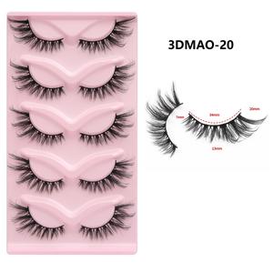 Vente en gros de 5 paires de faux cils en fourrure de vison artificielle 3D Cat-eye <span class=keywords><strong>Fox</strong></span> Series faits à la main avec boîte rose et bande en coton noir - Product Image 1