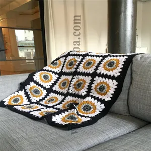 BH001 定制设计钩针手工花朵毯子彩色丙烯酸婴儿毛毯阿富汗家居装饰
