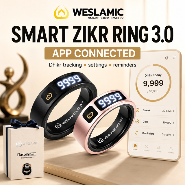 For for Peace 1 Smart Dhikr Ring 5 Times Azan Prayer Reminders for 5.1 App Sync Vibration Alerts Alloy 5-10 Days
