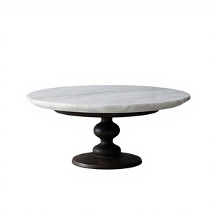 Luxury Modern Round Marble <b>Cake</b> <b>Stand</b> with Wood Base Handmade Dessert Display Pedestal Party Home hotel - Product Image 3