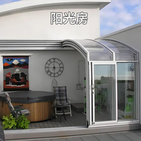 Jardin d'hiver rétractable Salles de soleil et maisons en verre en aluminium préfabriquées Terras coulissantes pliables à toit en forme de véranda