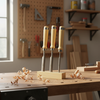 Ensemble de ciseaux à bois demi-ronds, manches en bois, couteaux à sculpter, acier CR-V pour la sculpture sur bois DIY et industrielle