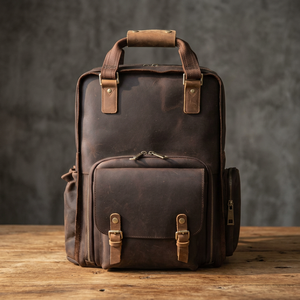 Sac à dos classique en cuir véritable ZOLO LEATHERS avec poignée supérieure, fonction antivol, design multifonctionnel, construction durable, couleur marron - Product Image 4