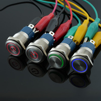 Interrupteur à bouton-poussoir à verrouillage momentané de 16 mm à courant élevé 10A en acier inoxydable métallique classé IP65 avec anneau lumineux LED éclairé CE