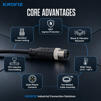 Connecteur de câble droit mâle-femelle Kronz M12 préassemblé non blindé en PVC IP67, prise industrielle en alliage