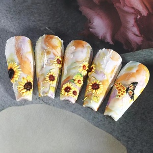 Qianya 5D en relieve amarillo brillante <span class=keywords><strong>girasol</strong></span> Nail Art Sticker 3D 5D plástico flor calcomanías para la decoración <span class=keywords><strong>de</strong></span> <span class=keywords><strong>uñas</strong></span> <span class=keywords><strong>de</strong></span> las niñas - Product Image 3