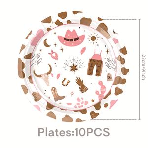 Articles de fête Western rose pour enfants : chapeau de cowboy, assiettes en carton, gobelets, serviettes, bannière pour les petites filles, cadeaux de fête - Product Image 4