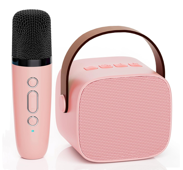 Portable Pink Bluetooth Karaoke Kids Microphone With Voice Changing Effects for Party Time
