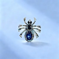 Broche Araignée en Strass, Émail Bleu Cristal, Épingle de Revers Vintage, Bijou Insecte, Cadeau pour Femme, Tendance
