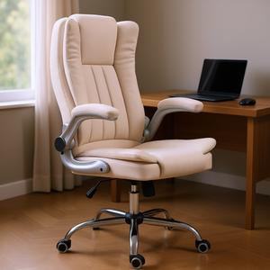 Sedia da Ufficio Direzionale in Microfibra Bianca, Regolabile in Altezza, Braccioli Imbottiti Ribaltabili, Base a 5 Razze, Ruote, Funzione Inclinazione, per Ufficio e Casa - Product Image 2