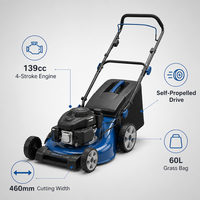Tondeuse à gazon autotractée à essence 18 pouces 139cc 4 temps, coupe-herbe à essence 60L avec bac de ramassage arrière, qualité professionnelle 2400W, lame plate