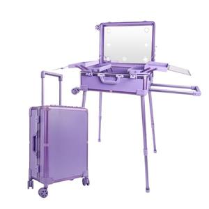 Estuche de maquillaje Obox morado cuadrado con ruedas giratorias, cierre con bloqueo, impermeable y expandible para almacenamiento en el hogar. - Product Image 5