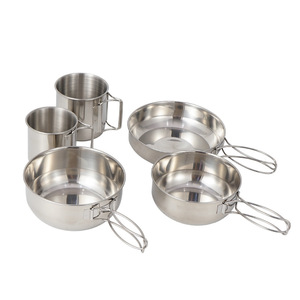 Ensemble de tasses et de bols en acier inoxydable 304, 5 pièces, portable, pour camping en plein air, randonnée, pique-nique, voyage, pêche, vaisselle - Product Image 3
