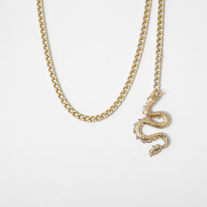 Gold Dragon Pendant Necklace <b>Chain</b> Unisex Everyday Wear Fine Jewelry - Product Image 1