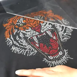 Custom Rhinestone Heat Transfer Bling Tiger Wholesale Rhinestone Iron On Rhinestone Motif For T Shirt