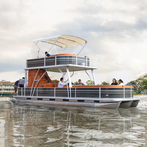 Bote pontón de aluminio con tobogán de cocina, motor fueraborda y GPS para pesca, entretenimiento y turismo, diseño soldado a mano - Product Image 5