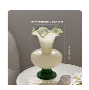 Jarrón Decorativo Verde Vintage Estilo <span class=keywords><strong>Fenton</strong></span>, Borde Ondulado Estilo Ins, Hecho a Mano, Diseño de Encaje Medieval, Decoración Floral de Alta Gama para el Hogar - Product Image 6