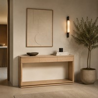 Table console moderne en bois massif avec 3 tiroirs, coins arrondis, pour couloir, entrée, salon