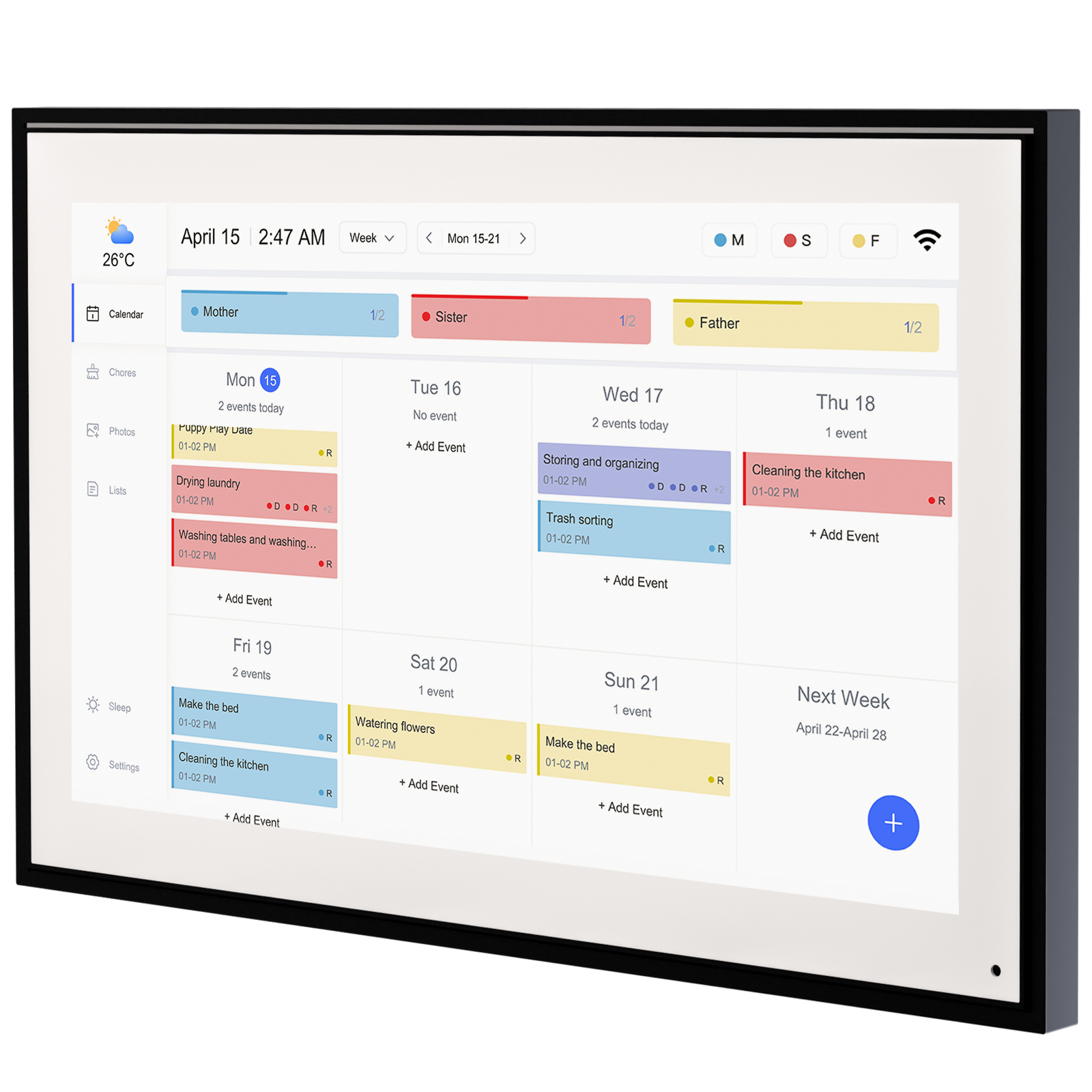Calendario Digitale Da Parete 15.6 Pollici Touch Screen, Sincronizza Google/iPhone, Per Famiglia E Pasti