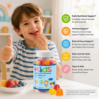 Complément Multivitaminé Quotidien pour Enfants Marque Blanche : Gommes Naturelles pour le Soutien Immunitaire, l'Énergie, les Antioxydants, la Peau, les Cheveux et les Ongles