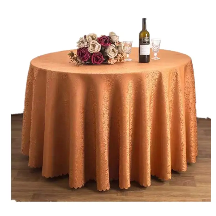 Mantel de poliéster redondo dorado lavable para comedor de Hotel, de lujo, alta calidad