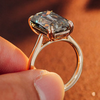 Bague de fiançailles et de mariage en moissanite grise foncée de forme émeraude de 15x9 mm, bague en moissanite crisscut, bijoux de Provence pour femmes