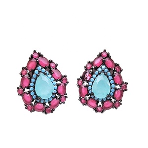 Orecchini a bottone in argento Sterling 925 <span class=keywords><strong>100</strong></span> paia con taglio a pera 5A latteo rosso verde blu CZ borchie placcate in oro zircone - Product Image 3