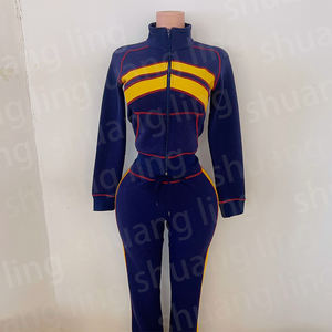 Damen Waffel Strick 2-teiliges Trainings anzug Set Custom Zip Up Hoodie Jacke mit ausgestellten Hosen Casual Waffle Knit Trainings anzug Set für Frauen - Product Image 2