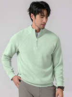 Pull à col montant zippé pour homme, tricoté, décontracté, manches longues, broderie, acrylique/polyester, automne