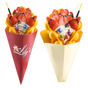 HongKong Egg Waffle Box Crepe Cone Waffle Paper Packaging Cone Holder Bubble Tea Waffle Packaging