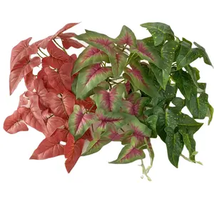 도매 컬러 타로 잎 벽걸이 웨딩 홈 인테리어 장식 색상 타로 잎 야외 인공 잎 식물