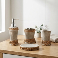 Ensemble de salle de bain moderne européen 4 pièces en résine, style colonne romaine - Accessoires sculptés en bronze antique avec texture de pierre naturelle pour hôtel