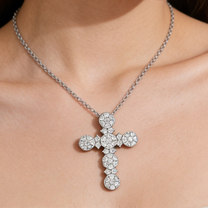 CUSTOM SILVER 10K/14K/18K GOLD PLATED LAB GROWN CVD DIAMOND CLASSIC ENGAGEMENT GIFT SWEATER <b>CHAIN</b> NECKLACE <b>CROSS</b> PENDANT - Product Image 5