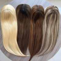 Topper en Cheveux Humains Prêt à Expédier, Base en Soie Ultra Plate, Cheveux Vierges Européens Bruts à Cuticules Alignées, Mèches Teintées Mixtes