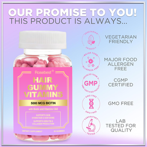 Gomitas Veganas con Biotina 5000mg, Sabor Frambuesa Natural, Marca Privada OEM al por Mayor de Rosebest, Vitaminas para el Crecimiento del Cabello con Vitaminas C y E - Product Image 5