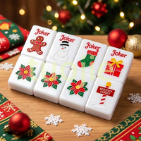 Ensemble de Mahjong Américain Personnalisé de Noël, 160 Pièces, Tuiles de Mahjong Gravées Thème Vacances, Coffret Cadeau Premium pour les Fêtes